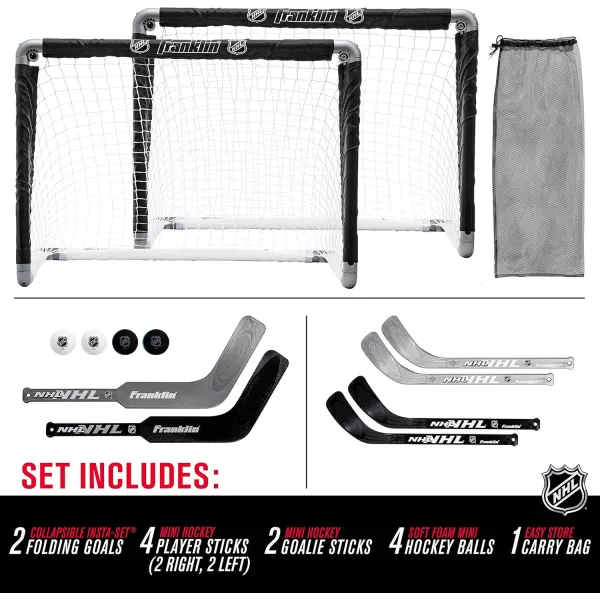 NHL Mini Hockey Goal Set of 2  Black  Includes Mini Hockey Goals 4 Hockey Sticks 2 Goalie Sticks and 4 Foam Hockey Balls