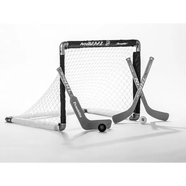 NHL Mini Hockey Goal Set of 2  Black  Includes Mini Hockey Goals 4 Hockey Sticks 2 Goalie Sticks and 4 Foam Hockey Balls