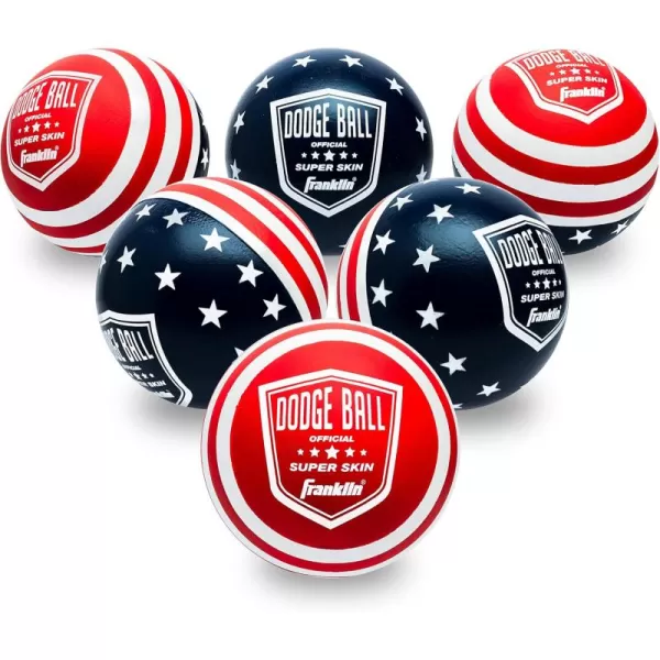 Franklin Sports Dodgeball Ball Set  SuperskinCoated Foam Balls for Playground Games  Small Dodgeballs for Gymnasium Games  EasyGrip Foam Balls  Wont Shred or Tear for Hours of Fun6Inch Red  White  Blue