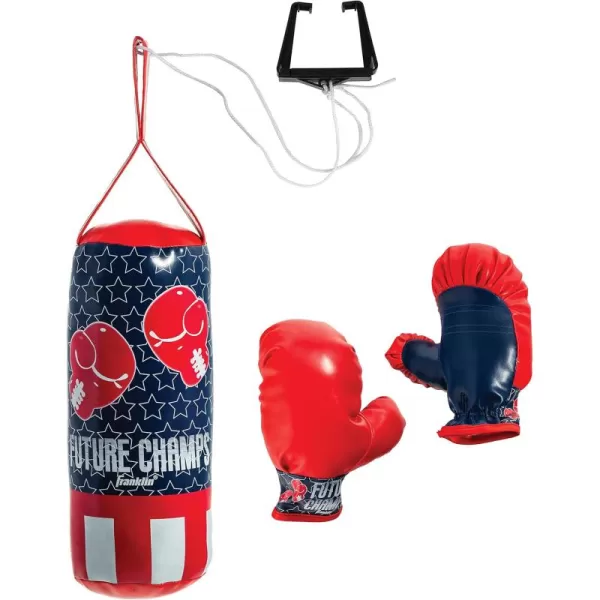 Franklin Sports Future Champs Kids Mini Boxing Set  includes Kids Boxing Gloves  Punching Bag ampamp Door Jam Bracket with Rope for Adjustable Punching Bag 475 x 475 x 12