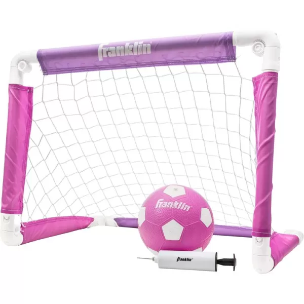Franklin Sports Kids Mini Soccer Goal Sets  Backyard  Indoor Mini Net and Ball Set with Pump  Portable Folding Youth Soccer Goal Sets for Kids  Toddlers  24quot x 16quotPinkPurple