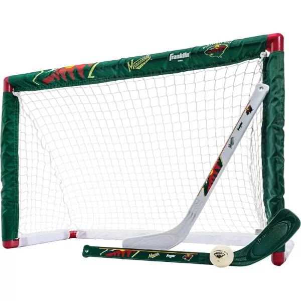 Franklin Sports NHL Mini Hockey Set  Kids Indoor Knee Hockey Goal Ball  2 Mini Hockey Stick Combo Set  Youth NHL Team Indoor Toy Knee Hockey Sets  NHL Official  Ages 3Minnesota Wild