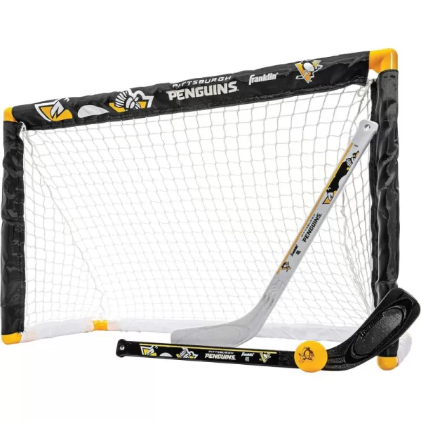 Franklin Sports NHL Mini Hockey Set  Kids Indoor Knee Hockey Goal Ball  2 Mini Hockey Stick Combo Set  Youth NHL Team Indoor Toy Knee Hockey Sets  NHL Official  Ages 3Pittsburgh Penguins