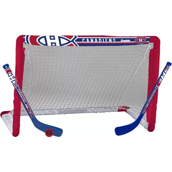 Franklin Sports NHL Mini Hockey Set  Kids Indoor Knee Hockey Goal Ball  2 Mini Hockey Stick Combo Set  Youth NHL Team Indoor Toy Knee Hockey Sets  NHL Official  Ages 3Montreal Canadiens
