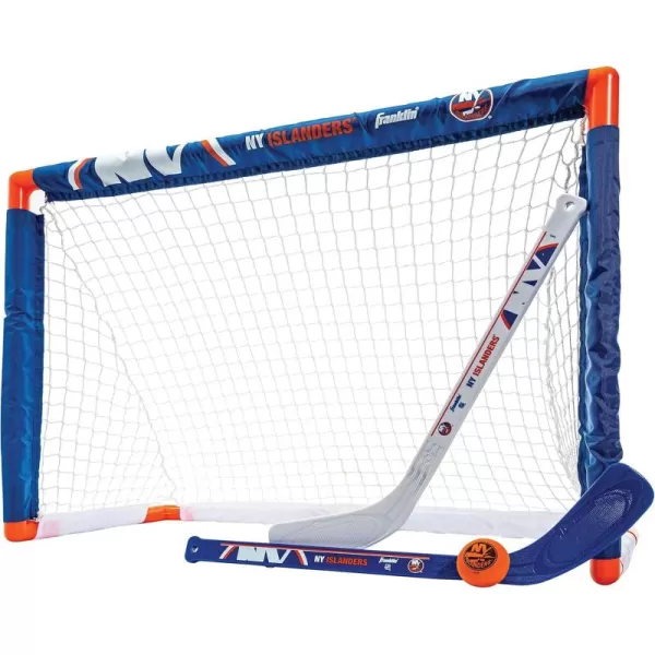 Franklin Sports NHL Mini Hockey Set  Kids Indoor Knee Hockey Goal Ball  2 Mini Hockey Stick Combo Set  Youth NHL Team Indoor Toy Knee Hockey Sets  NHL Official  Ages 3New York Islanders