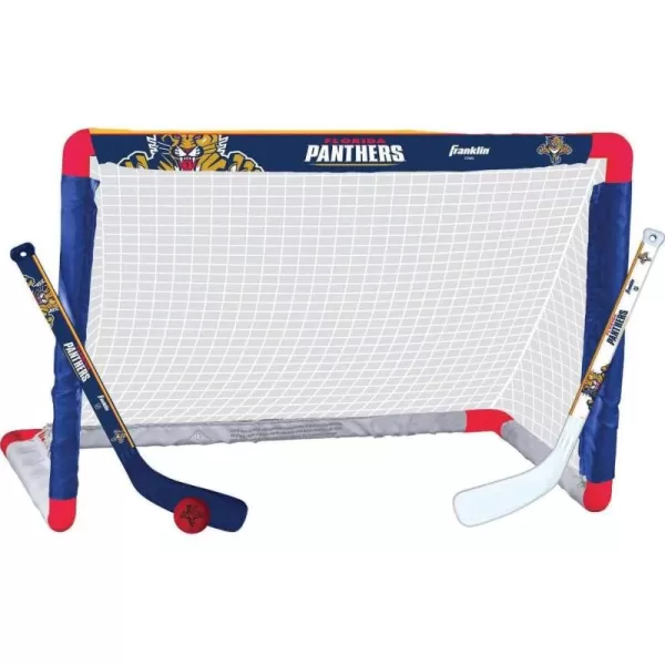 Franklin Sports NHL Mini Hockey Set  Kids Indoor Knee Hockey Goal Ball  2 Mini Hockey Stick Combo Set  Youth NHL Team Indoor Toy Knee Hockey Sets  NHL Official  Ages 3Florida Panthers