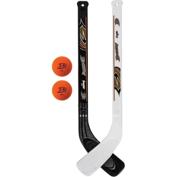 Franklin Sports NHL Mini Hockey Stick Set  NHL Team Knee Hockey Stick and Ball Set  Two Player Stick Set  Great Toy for KidsAnaheim Ducks