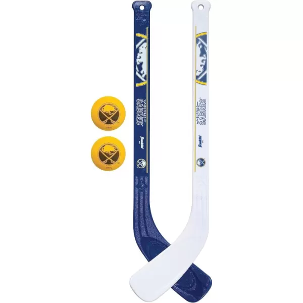 Franklin Sports NHL Mini Hockey Stick Set  NHL Team Knee Hockey Stick and Ball Set  Two Player Stick Set  Great Toy for KidsBuffalo Sabres