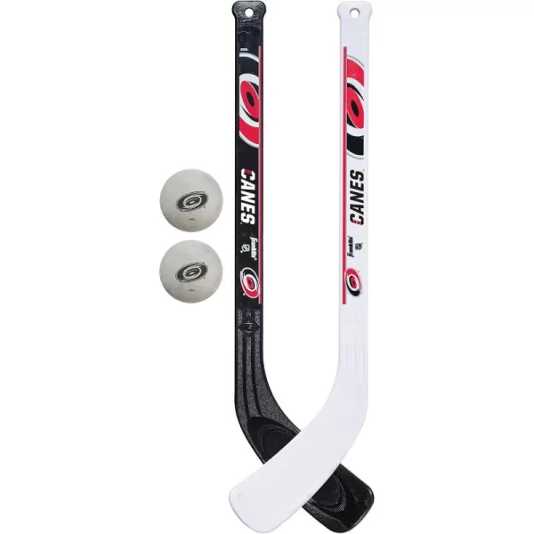 Franklin Sports NHL Mini Hockey Stick Set  NHL Team Knee Hockey Stick and Ball Set  Two Player Stick Set  Great Toy for KidsCarolina Hurricanes