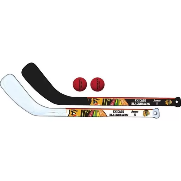 Franklin Sports NHL Mini Hockey Stick Set  NHL Team Knee Hockey Stick and Ball Set  Two Player Stick Set  Great Toy for KidsChicago Blackhawks