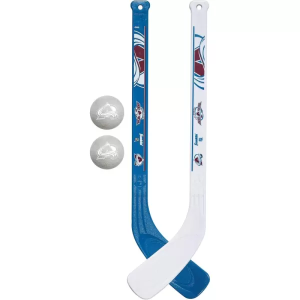Franklin Sports NHL Mini Hockey Stick Set  NHL Team Knee Hockey Stick and Ball Set  Two Player Stick Set  Great Toy for KidsColorado Avalanche