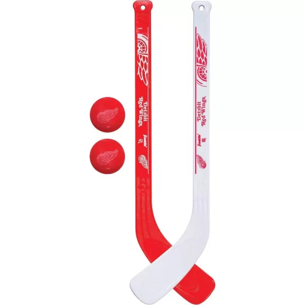 Franklin Sports NHL Mini Hockey Stick Set  NHL Team Knee Hockey Stick and Ball Set  Two Player Stick Set  Great Toy for KidsDetroit Red Wings