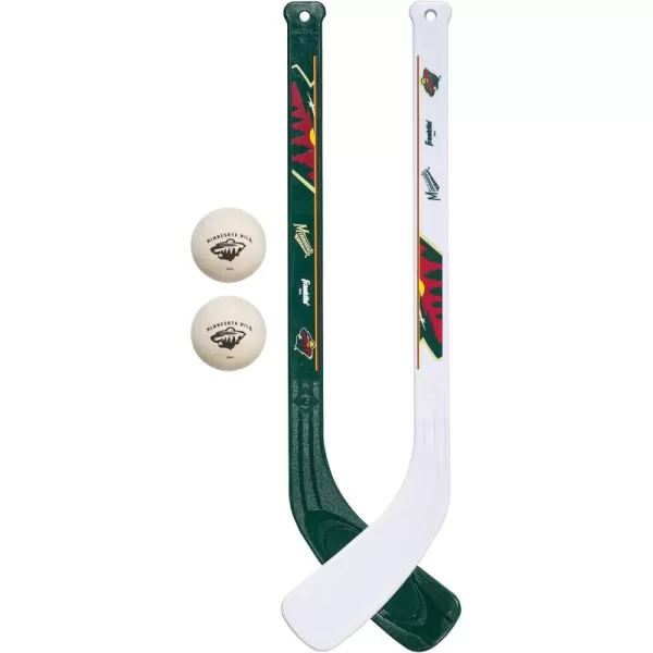 Franklin Sports NHL Mini Hockey Stick Set  NHL Team Knee Hockey Stick and Ball Set  Two Player Stick Set  Great Toy for KidsMinnesota Wild