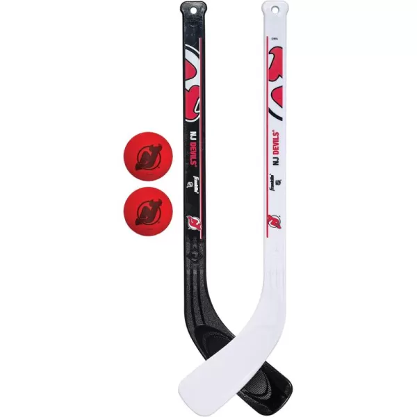 Franklin Sports NHL Mini Hockey Stick Set  NHL Team Knee Hockey Stick and Ball Set  Two Player Stick Set  Great Toy for KidsNew Jersey Devils