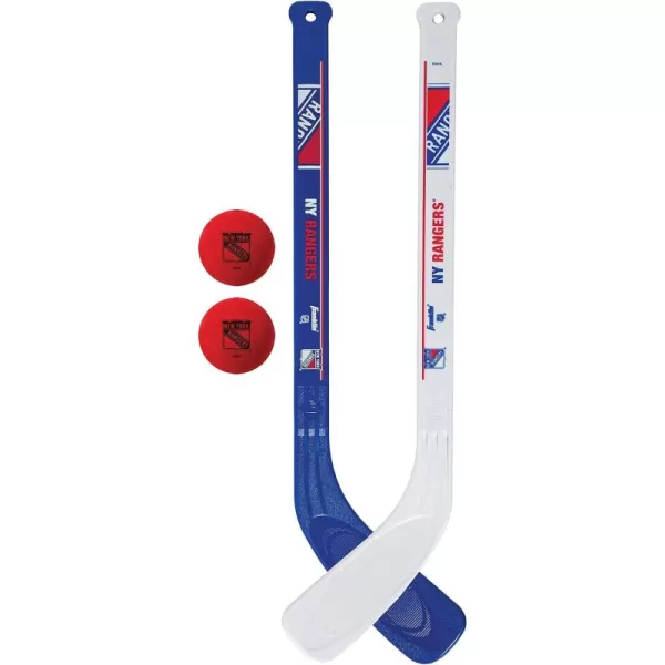 Franklin Sports NHL Mini Hockey Stick Set  NHL Team Knee Hockey Stick and Ball Set  Two Player Stick Set  Great Toy for KidsNew York Rangers