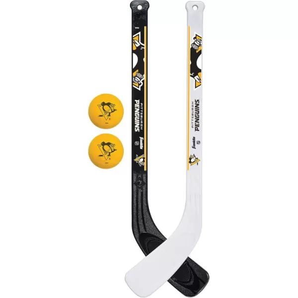 Franklin Sports NHL Mini Hockey Stick Set  NHL Team Knee Hockey Stick and Ball Set  Two Player Stick Set  Great Toy for KidsPittsburgh Penguins