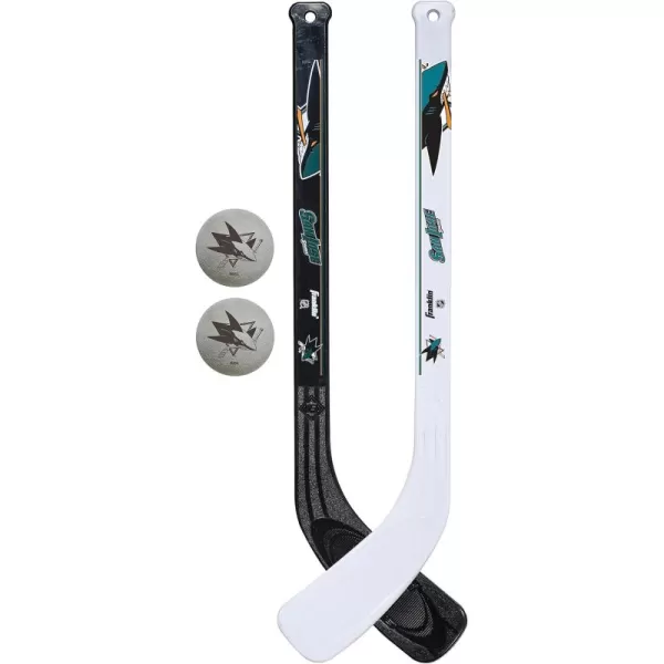 Franklin Sports NHL Mini Hockey Stick Set  NHL Team Knee Hockey Stick and Ball Set  Two Player Stick Set  Great Toy for KidsSan Jose Sharks