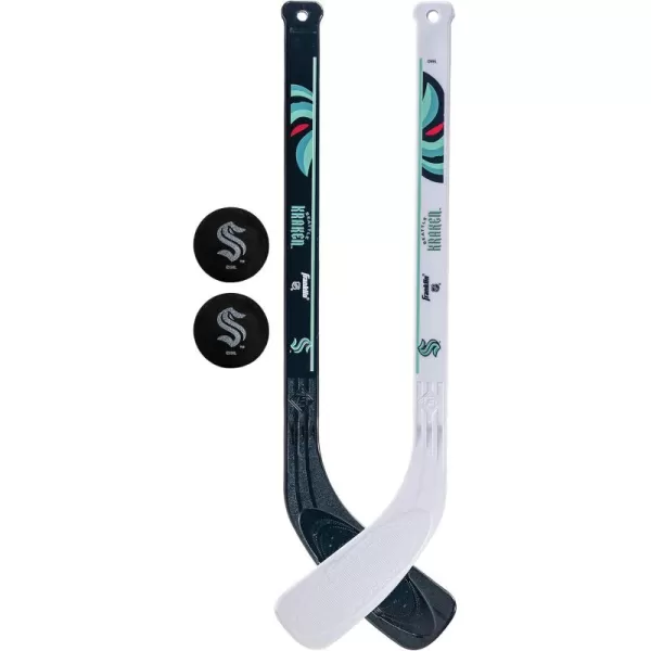 Franklin Sports NHL Mini Hockey Stick Set  NHL Team Knee Hockey Stick and Ball Set  Two Player Stick Set  Great Toy for KidsSeattle Kraken