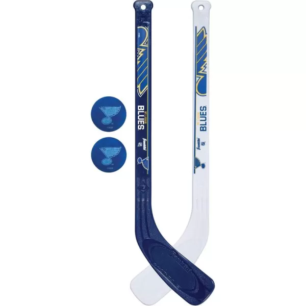 Franklin Sports NHL Mini Hockey Stick Set  NHL Team Knee Hockey Stick and Ball Set  Two Player Stick Set  Great Toy for KidsSt Louis Blues