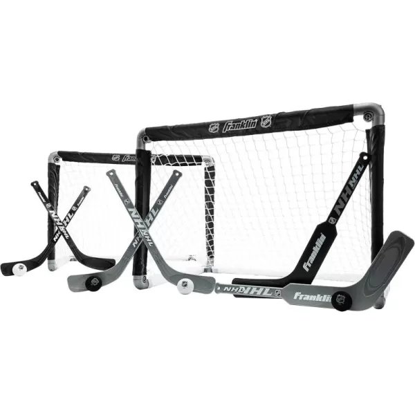 NHL Mini Hockey Goal Set of 2  Black  Includes Mini Hockey Goals 4 Hockey Sticks 2 Goalie Sticks and 4 Foam Hockey Balls