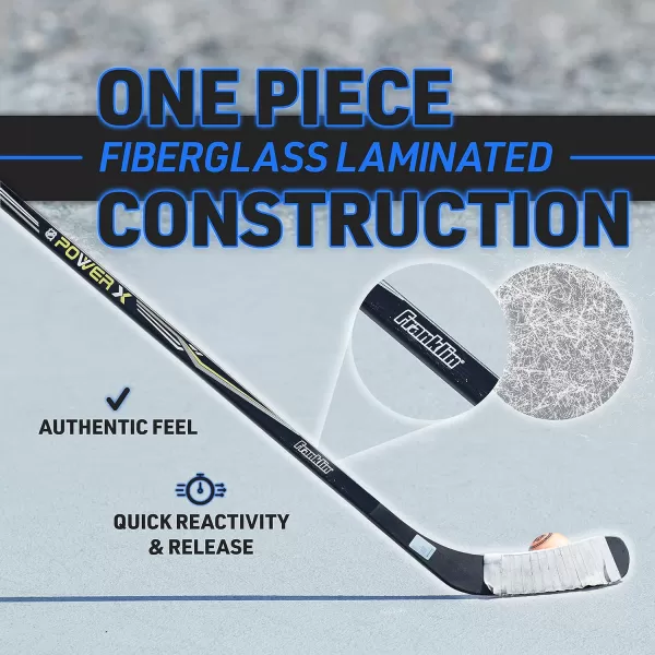 Franklin Sports Power X Junior Street Hockey Sticks  Youth Outdoor Street Hockey Stick  Right  Left Handed Kids Hockey Sticks  Wood  Fiberglass Shaft  One Piece Stick  58quot  52quot Inch Sizes52Inch Junior