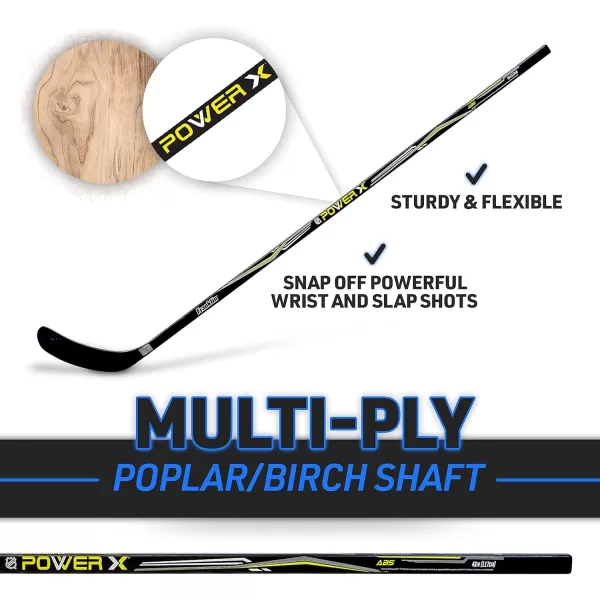 Franklin Sports Power X Junior Street Hockey Sticks  Youth Outdoor Street Hockey Stick  Right  Left Handed Kids Hockey Sticks  Wood  Fiberglass Shaft  One Piece Stick  58quot  52quot Inch Sizes46Inch Youth