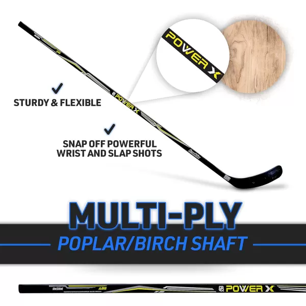 Franklin Sports Power X Junior Street Hockey Sticks  Youth Outdoor Street Hockey Stick  Right  Left Handed Kids Hockey Sticks  Wood  Fiberglass Shaft  One Piece Stick  58quot  52quot Inch Sizes52Inch Junior