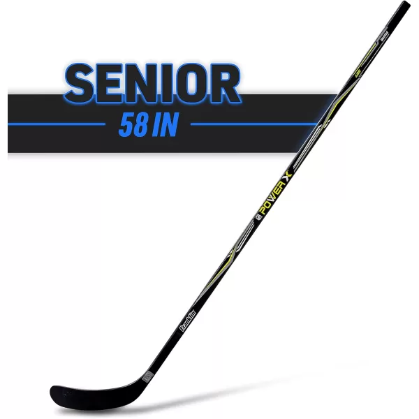 Franklin Sports Power X Junior Street Hockey Sticks  Youth Outdoor Street Hockey Stick  Right  Left Handed Kids Hockey Sticks  Wood  Fiberglass Shaft  One Piece Stick  58quot  52quot Inch Sizes58Inch Senior