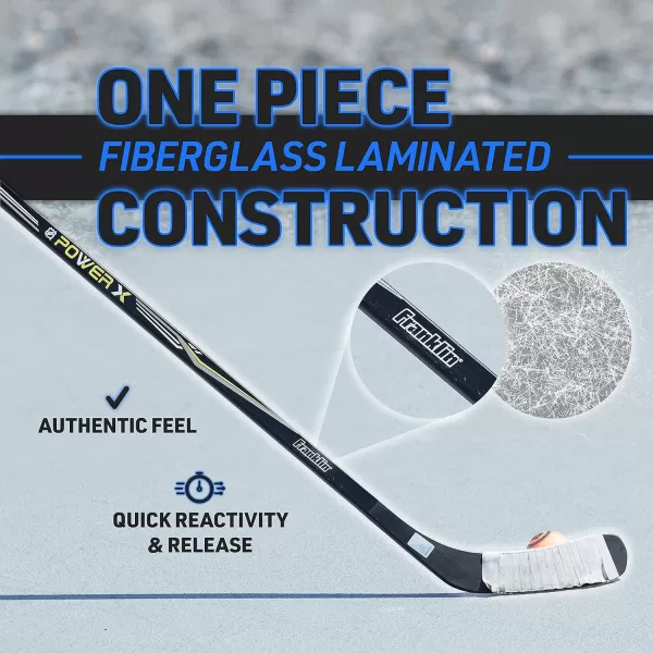 Franklin Sports Power X Junior Street Hockey Sticks  Youth Outdoor Street Hockey Stick  Right  Left Handed Kids Hockey Sticks  Wood  Fiberglass Shaft  One Piece Stick  58quot  52quot Inch Sizes46Inch Youth