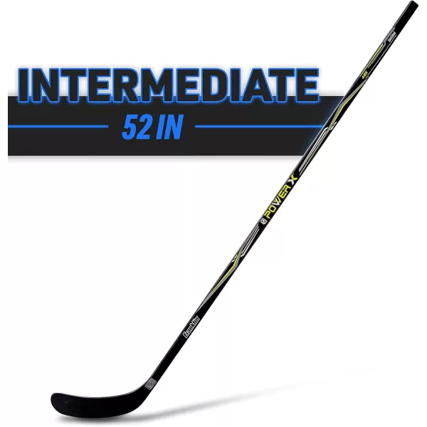 Franklin Sports Power X Junior Street Hockey Sticks  Youth Outdoor Street Hockey Stick  Right  Left Handed Kids Hockey Sticks  Wood  Fiberglass Shaft  One Piece Stick  58quot  52quot Inch Sizes52Inch Junior