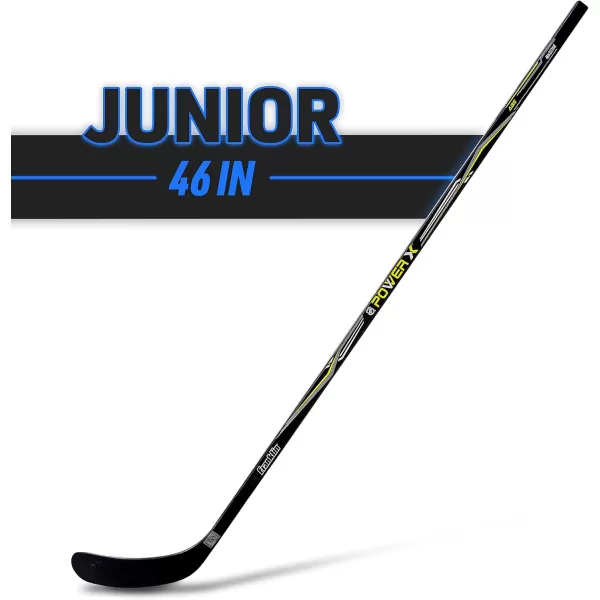 Franklin Sports Power X Junior Street Hockey Sticks  Youth Outdoor Street Hockey Stick  Right  Left Handed Kids Hockey Sticks  Wood  Fiberglass Shaft  One Piece Stick  58quot  52quot Inch Sizes46Inch Youth