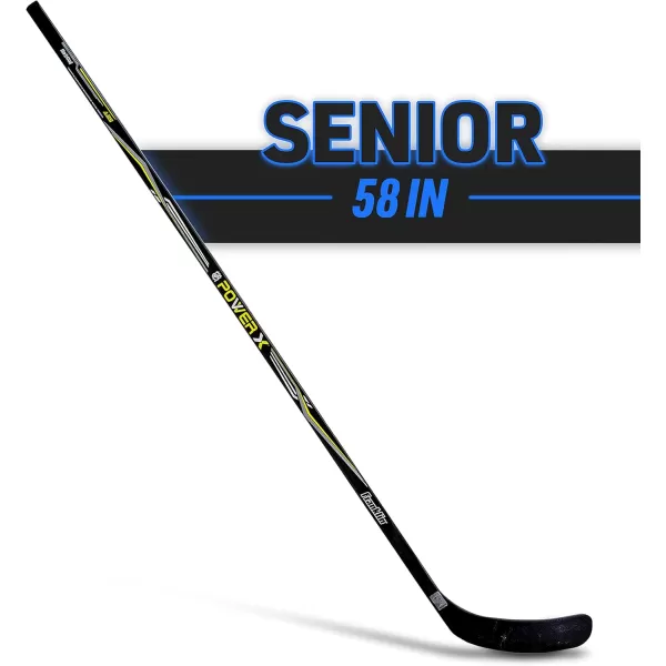 Franklin Sports Power X Junior Street Hockey Sticks  Youth Outdoor Street Hockey Stick  Right  Left Handed Kids Hockey Sticks  Wood  Fiberglass Shaft  One Piece Stick  58quot  52quot Inch Sizes58Inch Senior