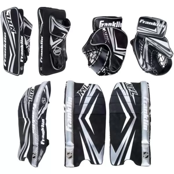 Franklin Sports NHL Kids Street Hockey Goalie Pads Set  Kids Hockey Training Equipment  Includes Block Pad Catch Glove and Goalie PadsLargeXLarge