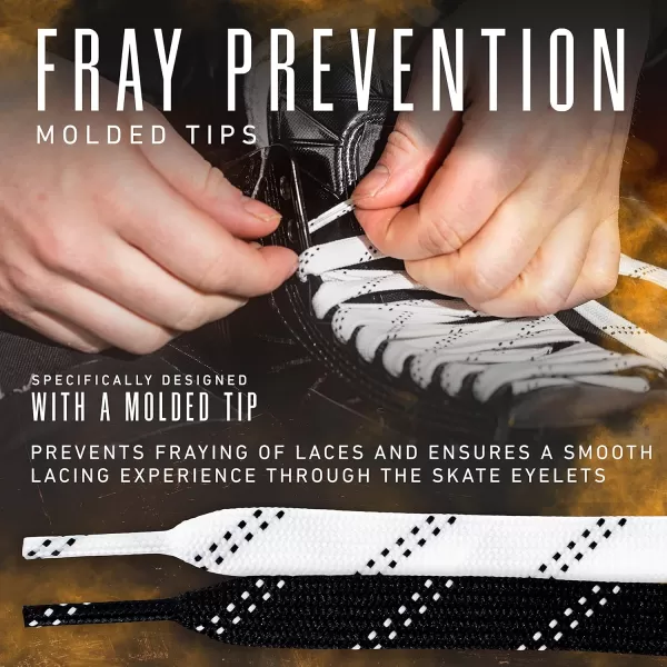 Franklin Sports Hockey Skate Laces  Set of 2 NonWaxed Pairs  White  Black Unwaxed Ice Hockey Laces  Molded Tips108
