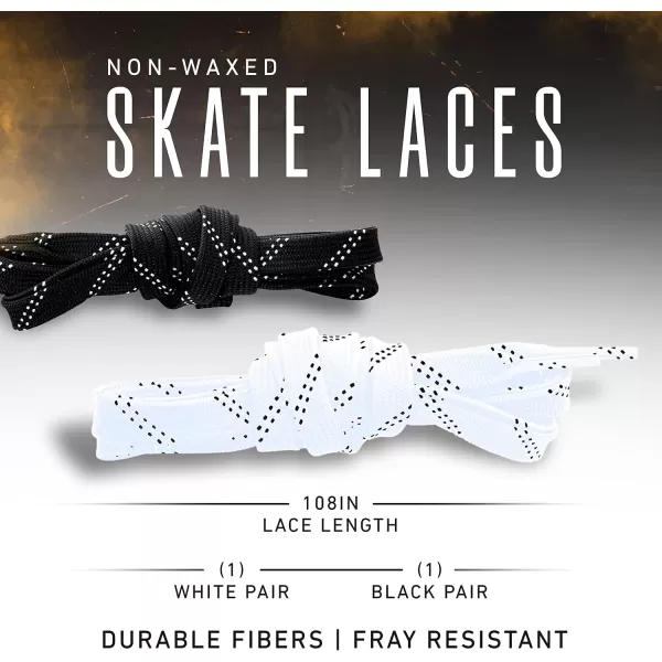 Franklin Sports Hockey Skate Laces  Set of 2 NonWaxed Pairs  White  Black Unwaxed Ice Hockey Laces  Molded Tips108
