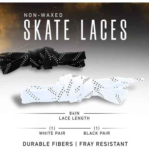 Franklin Sports Hockey Skate Laces  Set of 2 NonWaxed Pairs  White  Black Unwaxed Ice Hockey Laces  Molded Tips84