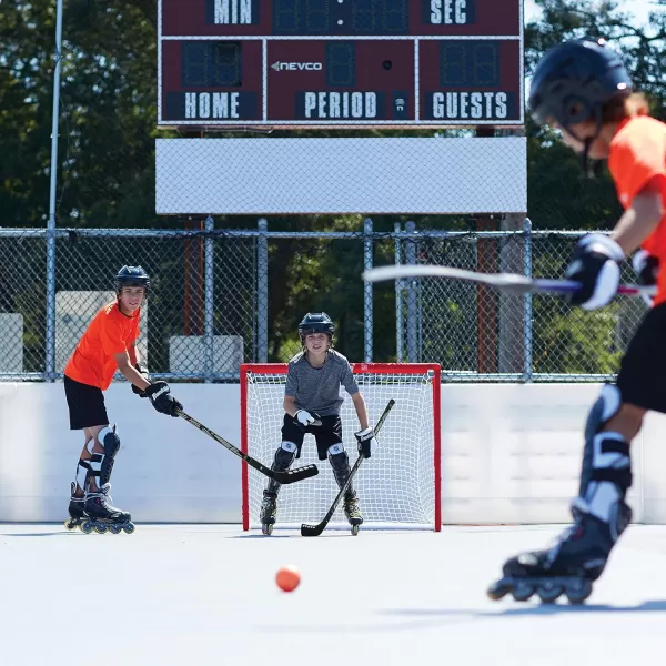 Franklin Sports NHL Youth Street Hockey Set  2 Kids Junior Hockey Sticks PVC Goal  Roller Hockey Ball Included  Indoor  Outdoor Net  46quot Red