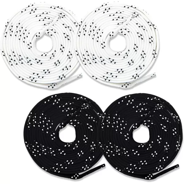 Franklin Sports Hockey Skate Laces  Set of 2 NonWaxed Pairs  White  Black Unwaxed Ice Hockey Laces  Molded Tips84