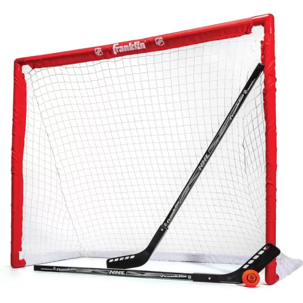 Franklin Sports NHL Youth Street Hockey Set  2 Kids Junior Hockey Sticks PVC Goal  Roller Hockey Ball Included  Indoor  Outdoor Net  46quot Red
