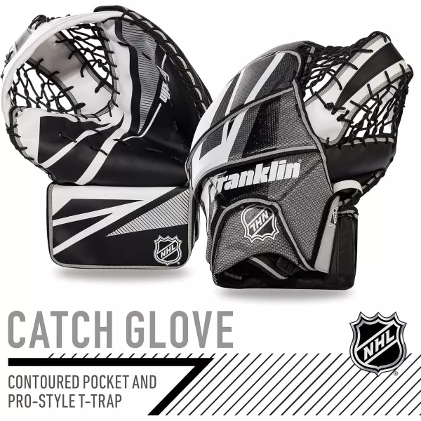 Franklin Sports Street Hockey Goalie Equipment Set  NHL Youth Street Hockey Goalie Pads  Leg Pads Catch Glove and Blocker  Youth Goalie Gear Black 12quot