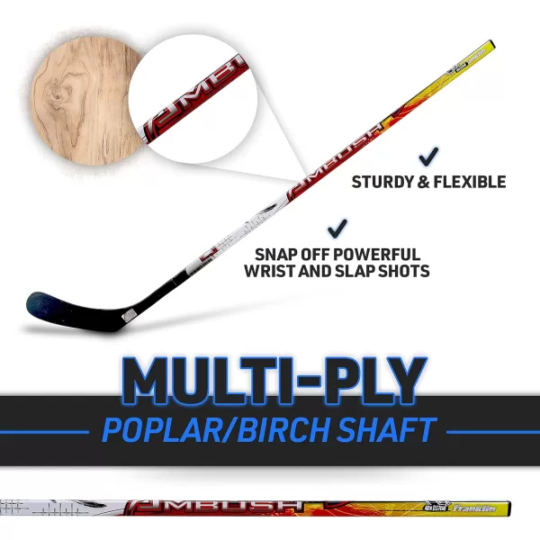 Franklin Sports Street Hockey Sticks  Ambush Junior Street Hockey Stick  Wood and Fiberglass Shaft  ABS Blade  One Piece Stick  46quot 52quot 58quot52