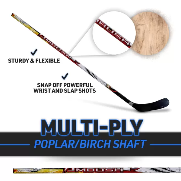 Franklin Sports Street Hockey Sticks  Ambush Junior Street Hockey Stick  Wood and Fiberglass Shaft  ABS Blade  One Piece Stick  46quot 52quot 58quot52