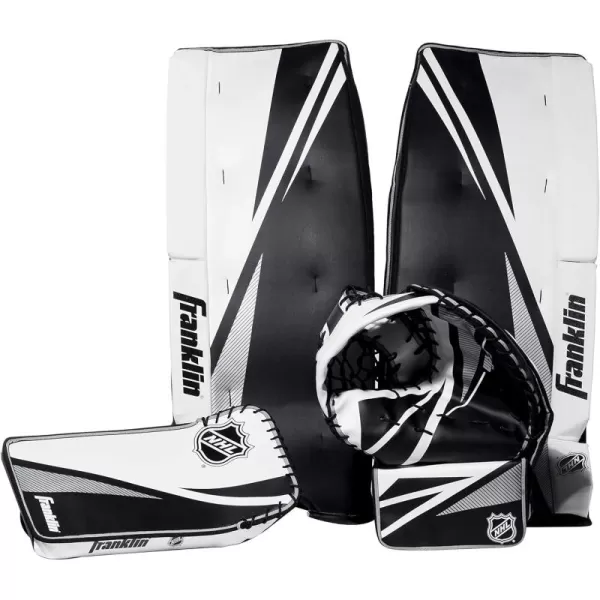 Franklin Sports Street Hockey Goalie Equipment Set  NHL Youth Street Hockey Goalie Pads  Leg Pads Catch Glove and Blocker  Youth Goalie Gear Black 12quot