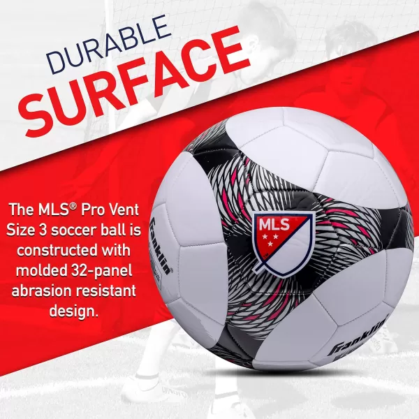 Franklin Sports MLS Pro Vent Soccer Ball  Soft Cover  Official Size and Weight Soccer Ball  Air Pump IncludedSize 3  Ages 8  Under