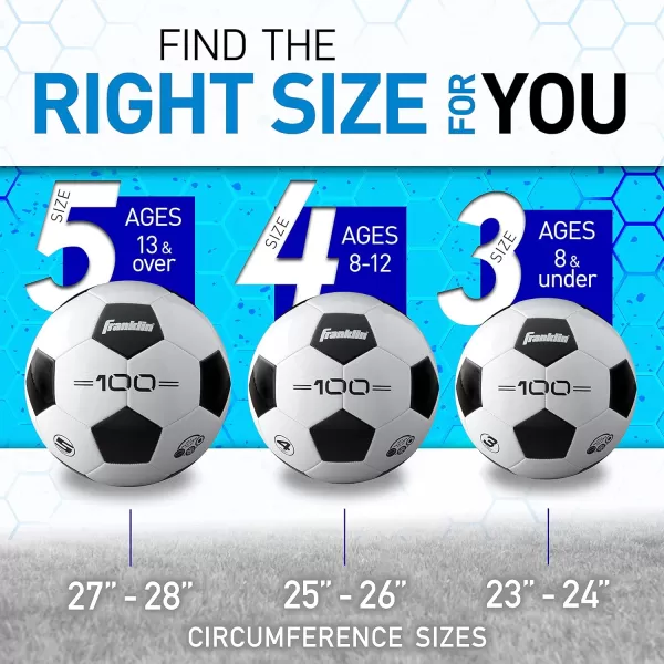 Franklin Sports Soccer Balls  Youth  Adult Soccer Balls  Size 3 4  5 Soccer Balls  Single  Bulk Packs  Black  WhiteSize 3  1 Inflated Ball