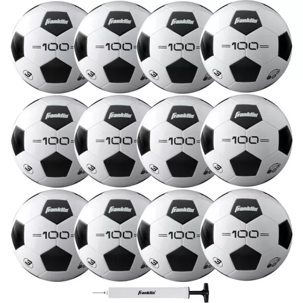 Franklin Sports Soccer Balls  Youth  Adult Soccer Balls  Size 3 4  5 Soccer Balls  Single  Bulk Packs  Black  WhiteSize 3  12 Deflated Balls with Pump