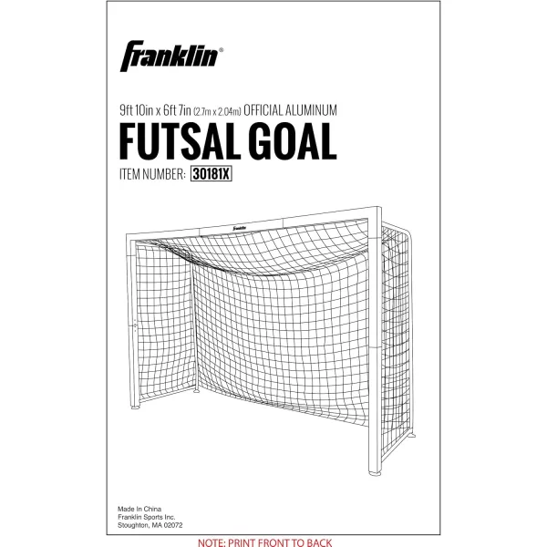 Franklin Sports Futsal Goal  Aluminum Official Size Futsal Goal  Indoor Soccer Net  Folding Portable Futsal  Soccer Goal  9 10quot x 67quot