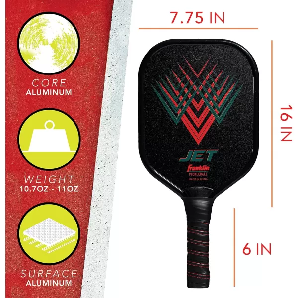 Franklin Sports Pickleball Paddle  Titus  Jet Aluminum Plated Pickleball Paddles  USA Pickleball USAPA Approved Paddle  8mm Thick CoreRed
