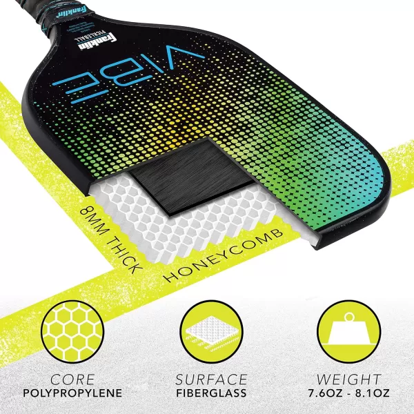 Franklin Sports Pickleball Paddle  Vibe Polypropylene Core Pickleball Racket  Official USA Pickleball USAPA Approved Pickleball Paddle  Lightweight Pro Racket  Green  13mm Thick CoreVibe Dot