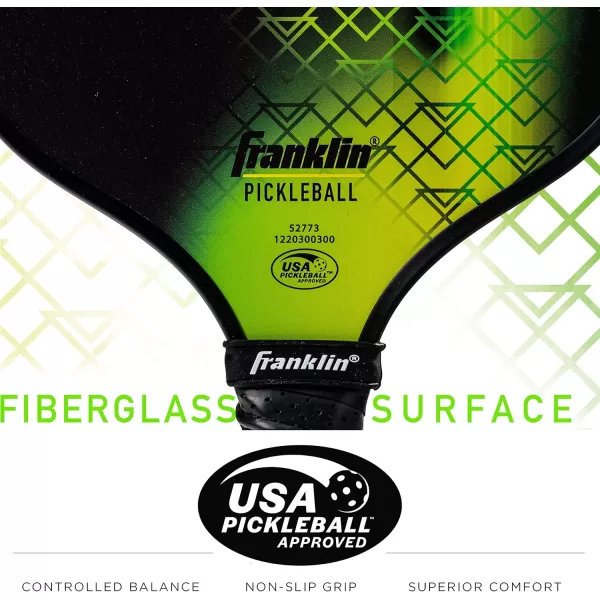 Franklin Sports Pickleball Paddle  Vibe Polypropylene Core Pickleball Racket  Official USA Pickleball USAPA Approved Pickleball Paddle  Lightweight Pro Racket  Green  13mm Thick CoreVibe Stripe